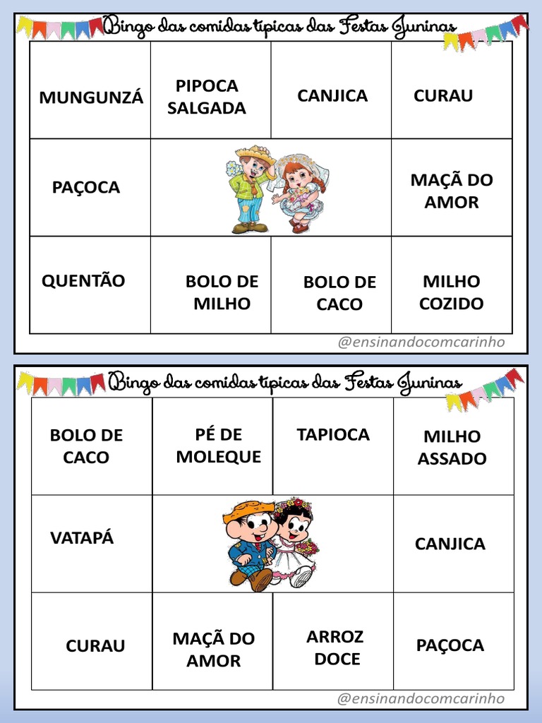 Bingo Das Comidas Típicas Das Festas Juninas Completo e Corrigido, PDF, Milho