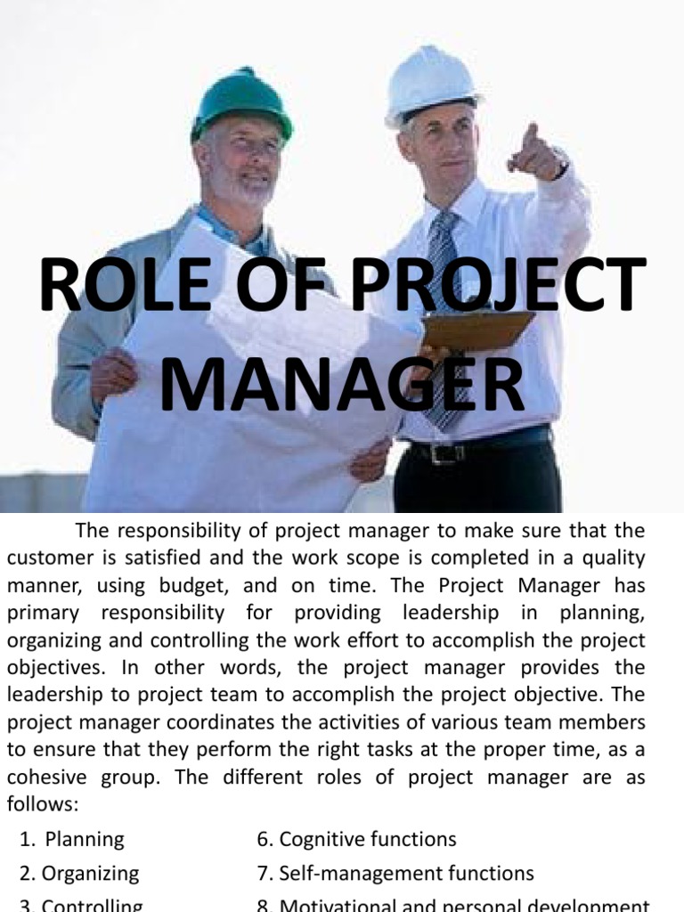 Role Of Project Manager Pdf