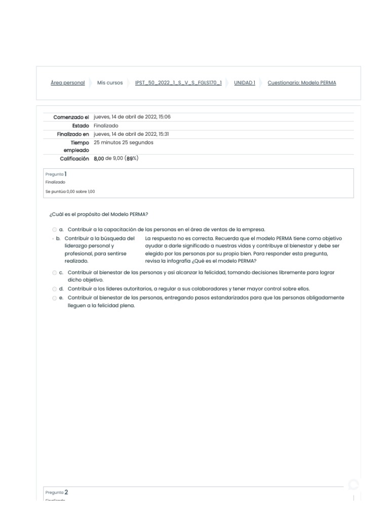 Cuestionario - Modelo PERMA - 8 de 9 - 20% | PDF | Iniciativa ...
