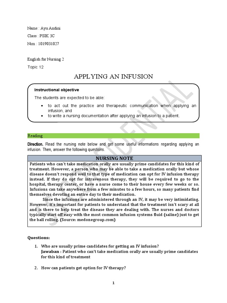 Nursing Documentation for IV Infusion | PDF | Intravenous Therapy ...