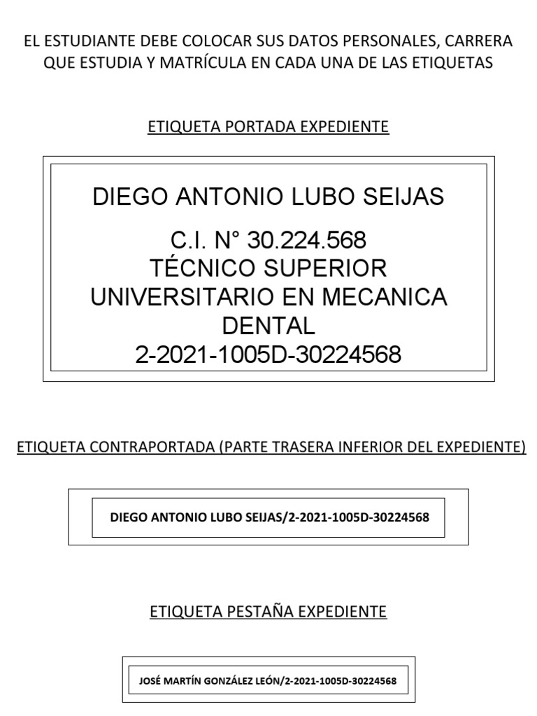 Etiquetas para Expediente Personal | PDF