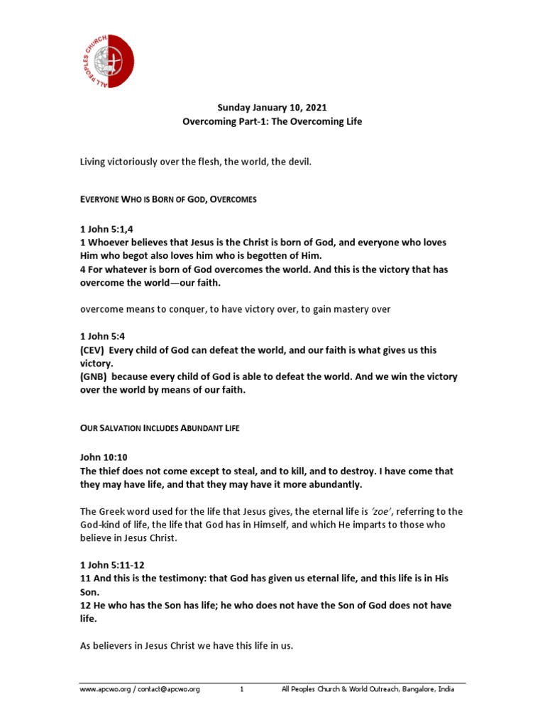 Overcoming Part 1 The Overcoming Life Ps Ashish Raichur Pdf Jesus