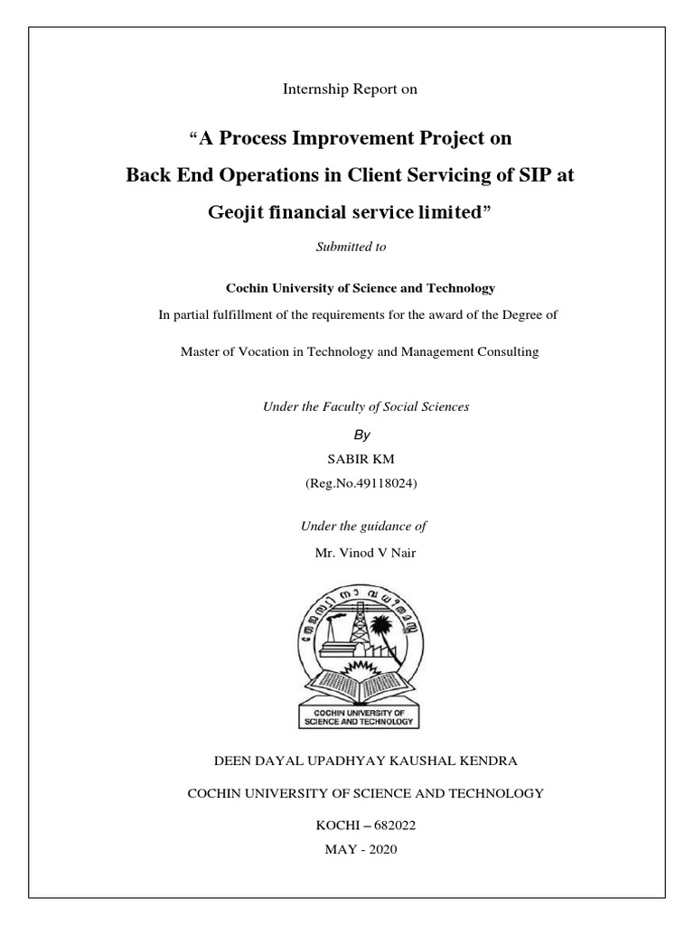 SIP Process Improvement at Geojit | PDF | Investment Fund | Mutual Funds