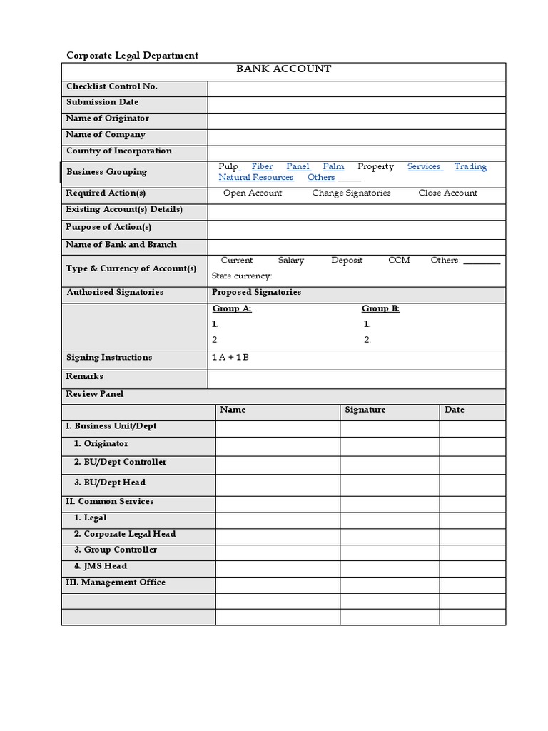 Checklist of bank account opening pdf
