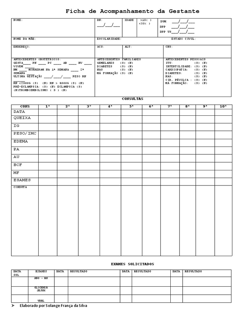 Ficha de Acompanhamento da Gestante | PDF | Mulher | Gestação