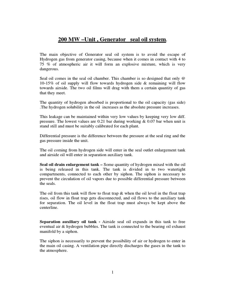 200 MW Unit, Generator Seal Oil System PDF Pump Valve