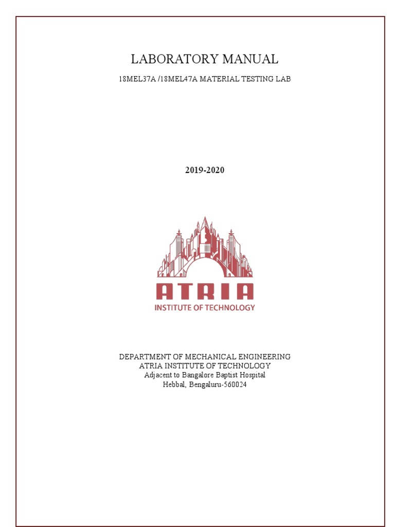 Material Testing Lab Manual 2019-2020 | PDF | Ultimate Tensile Strength ...