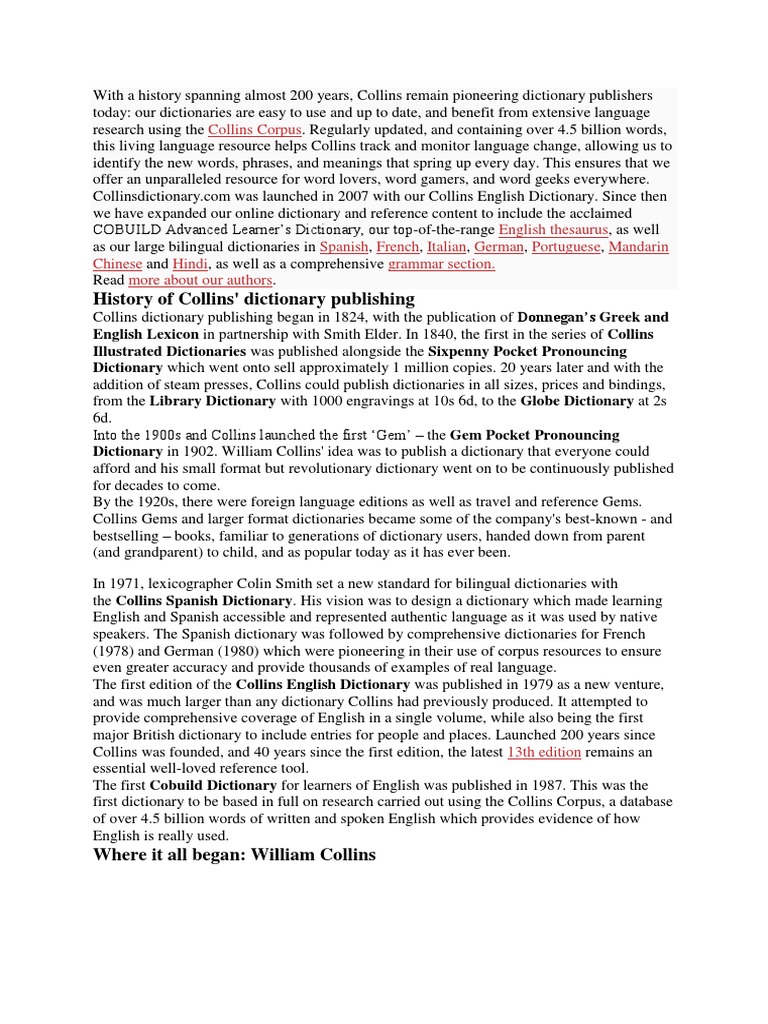 Collins Dictionary: 200 Years of Innovation | PDF | Dictionary ...