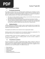 Tuesday, 5 April, 2022 Topic 1: Questioning Technique: I. Pre-Reading Questioning