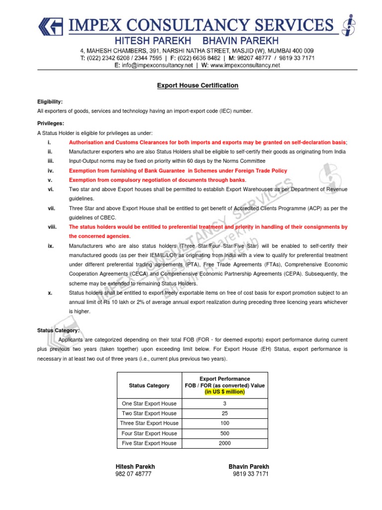 Export House Certification Guide | PDF | International Trade | Economies
