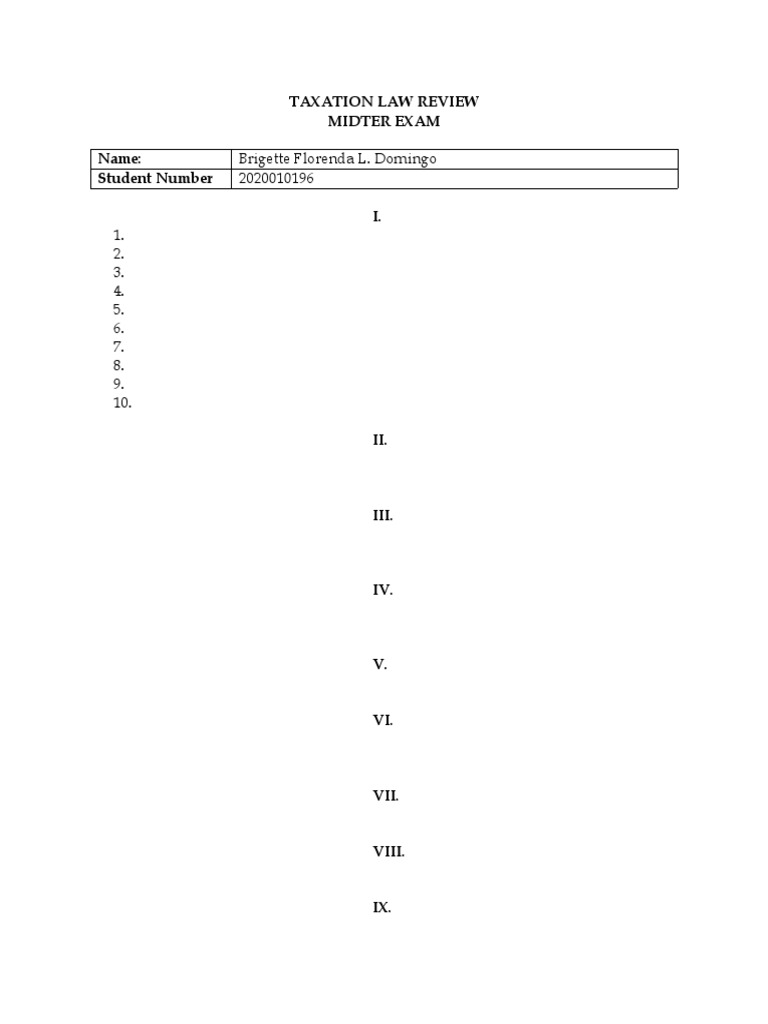 Taxation Law Review Midterm Exam | PDF