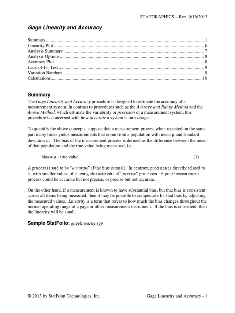 Gage Linearity and Accuracy PDF Accuracy And Precision Bias Of An