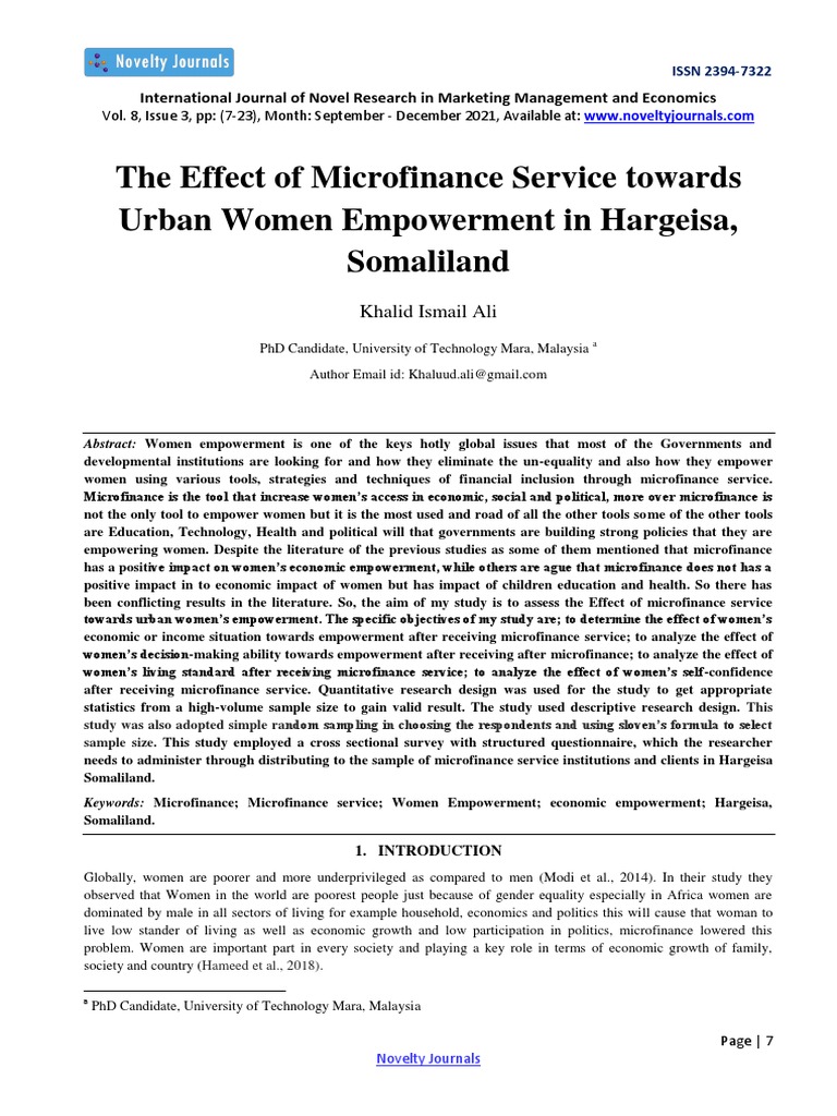 The Effect of Microfinance Service Towards Urban Women Empowerment in ...