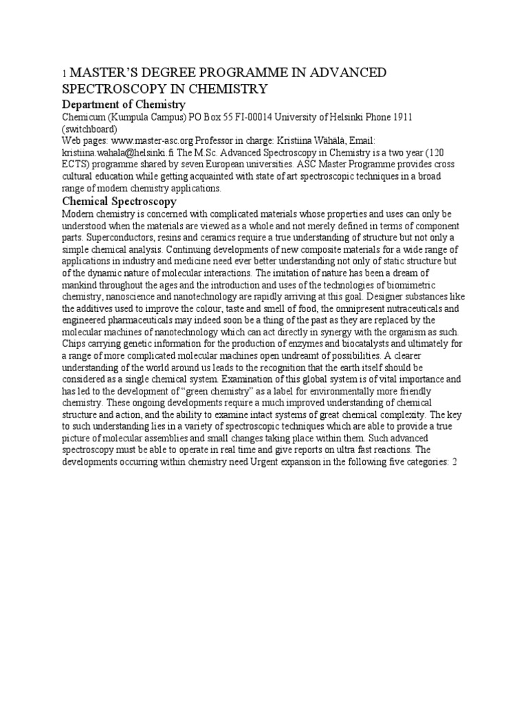 Master'S Degree Programme in Advanced Spectroscopy in Chemistry PDF