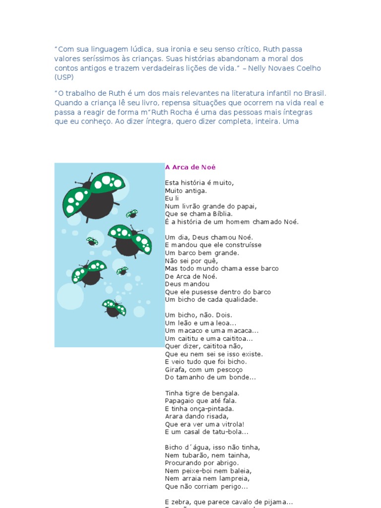 A inspiradora Ruth Rocha | PDF | Arca de Noé | Noé