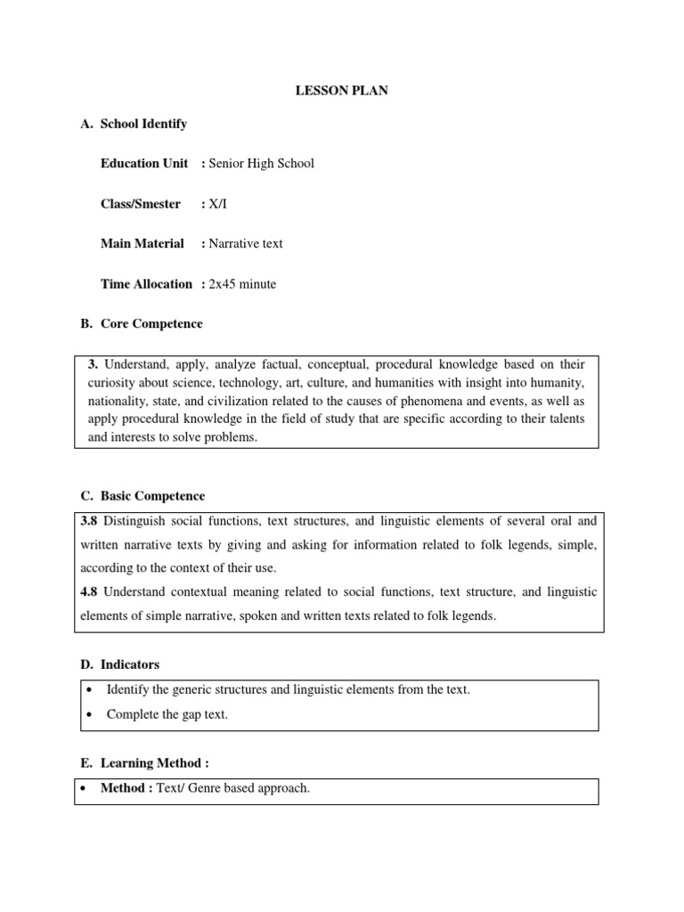 1st Group Narrative Text Lesson Plan Reading Pdf Reading