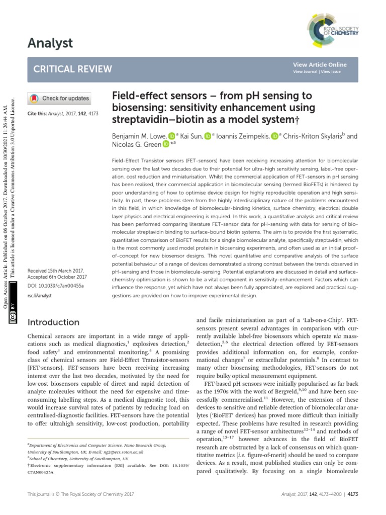 Field-Effect Sensors - From PH Sensing To Biosensing Sensitivity ...