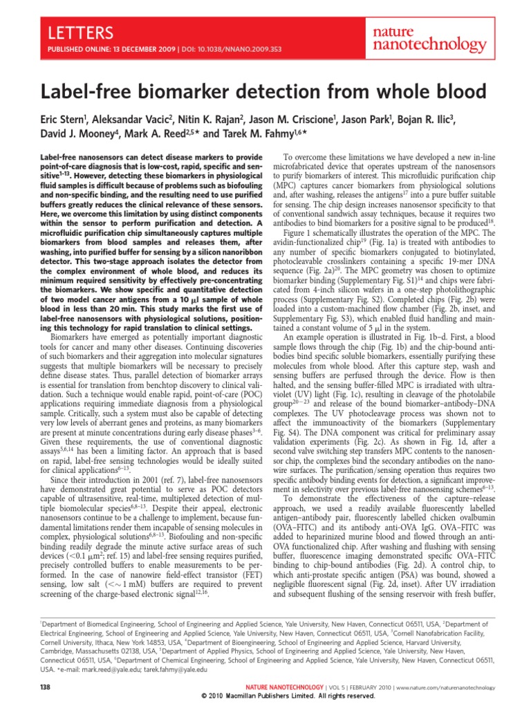 labelFree Biomarker Detection From Whole Blood PDF Biomarker