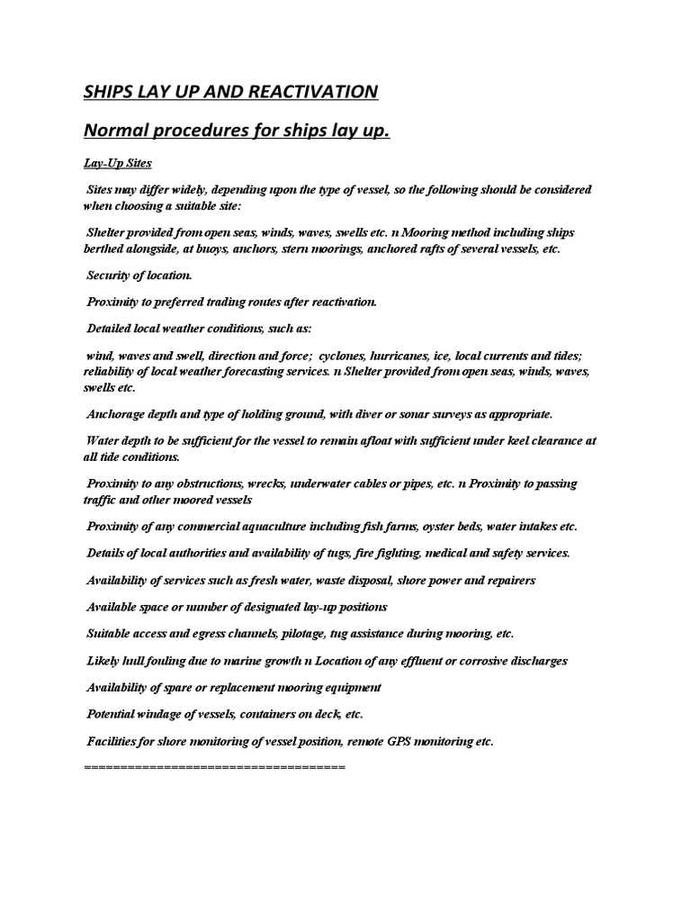Ship Lay-Up Procedures and Guidelines | PDF | Internal Combustion ...