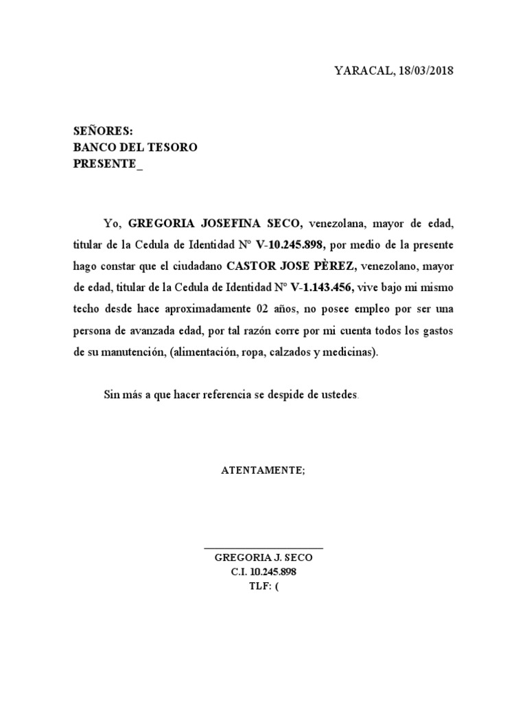Carta de Manutencion PDF