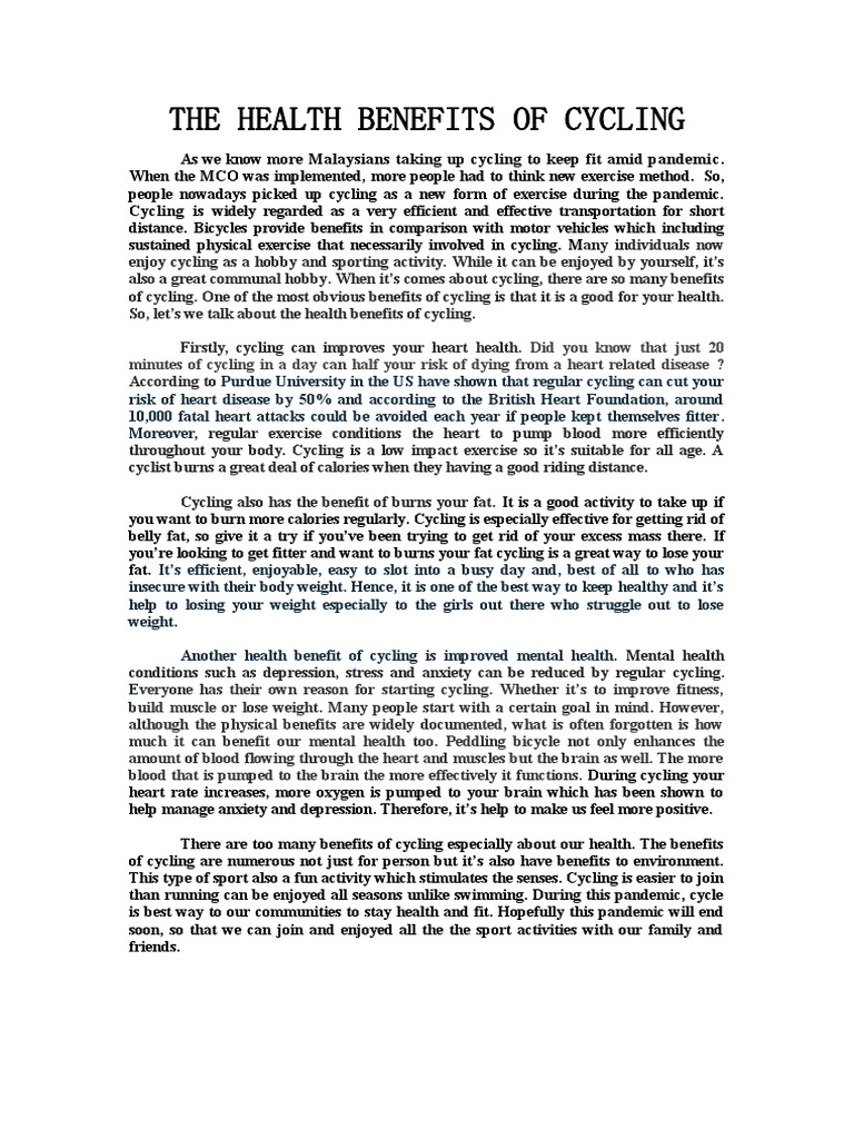 The Health Benefits of Cycling | PDF | Health Sciences | Clinical Medicine