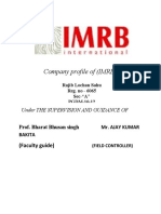 Rajib Lochan Sahu Reg. No. 6065 COMPANY PROFILE of (IMRB)