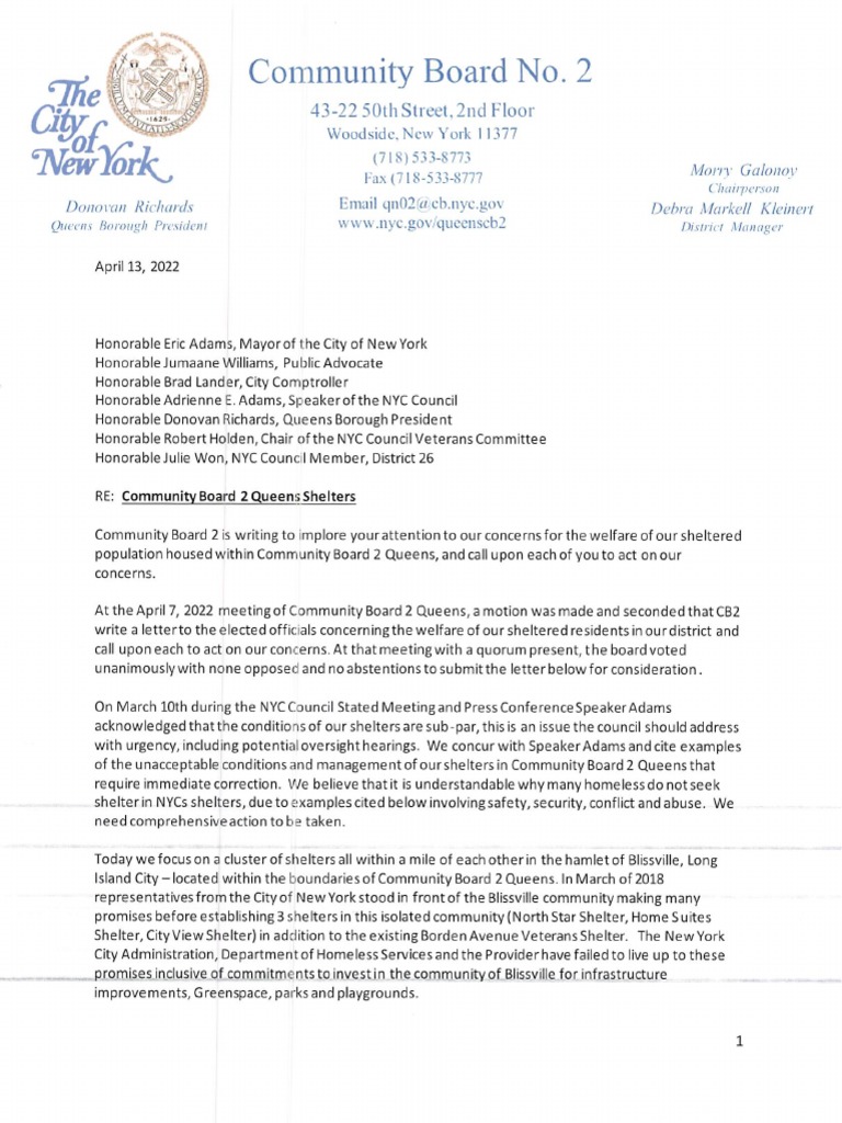 Community Board 2 Queens Shelters PDF