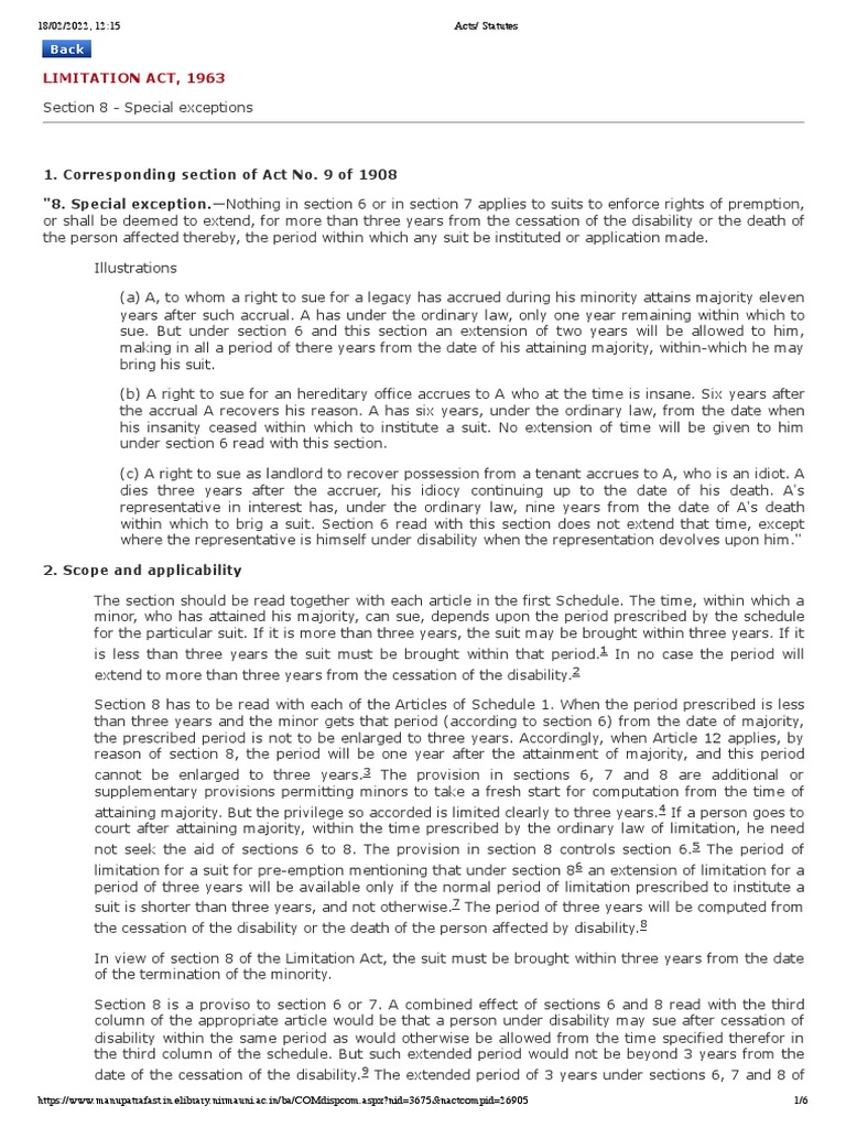 Section 8 Limitation Act PDF Lawsuit Statute Of Limitations