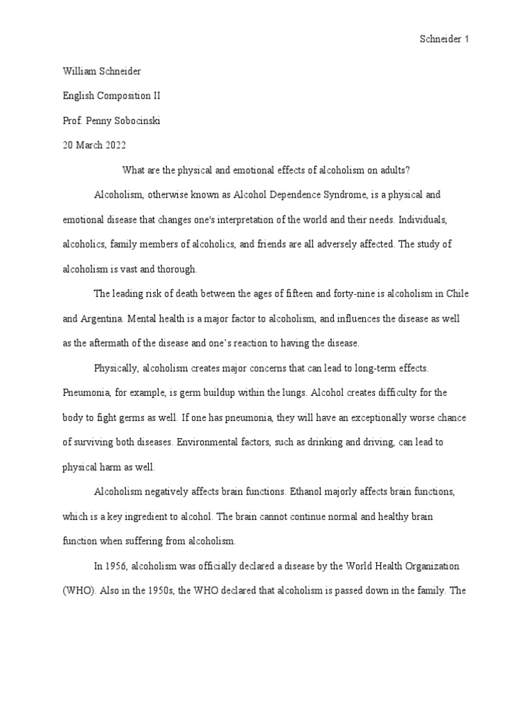Literature Review William Schneider 2 PDF Alcoholism Abnormal