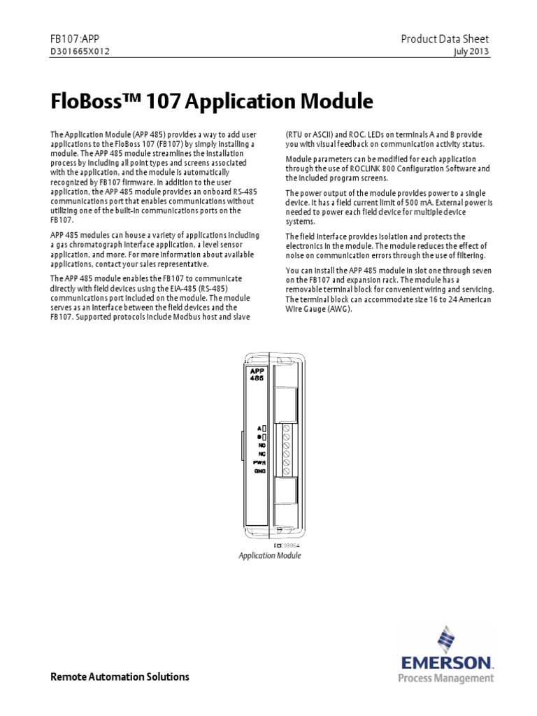 Floboss™ 107 Application Module Fb107App Product Data Sheet PDF