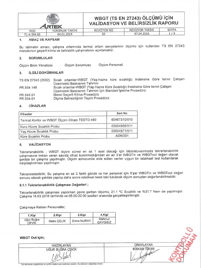 WBGT (TS en 27243) Ölçümü İçin Validasyon Ve BR | PDF