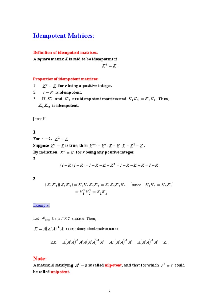Understanding Idempotent Matrices | PDF | Teaching Methods & Materials