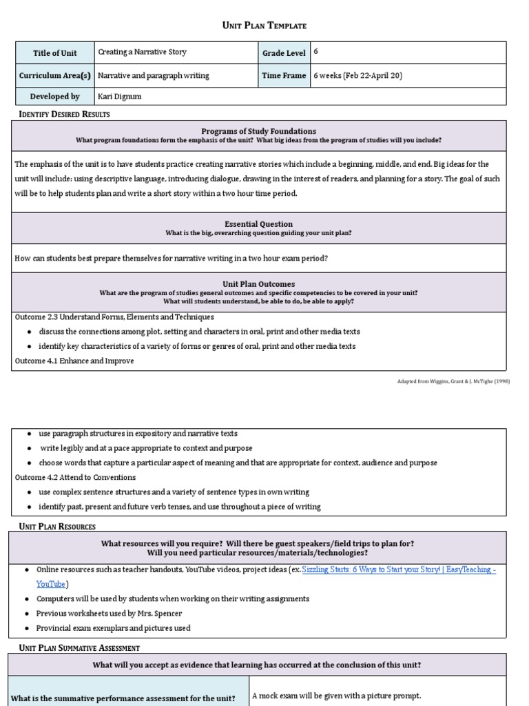 Unit Plan La Story Writing | PDF | Narrative | Cognitive Science