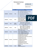 Third Quarter Final Exam Grade 7: Date Day Subject Topics