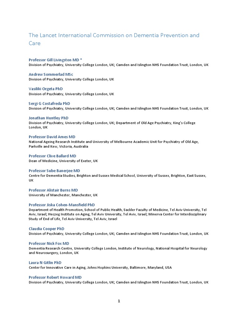 Livingston Dementia Prevention Intervention Care | PDF | Dementia ...