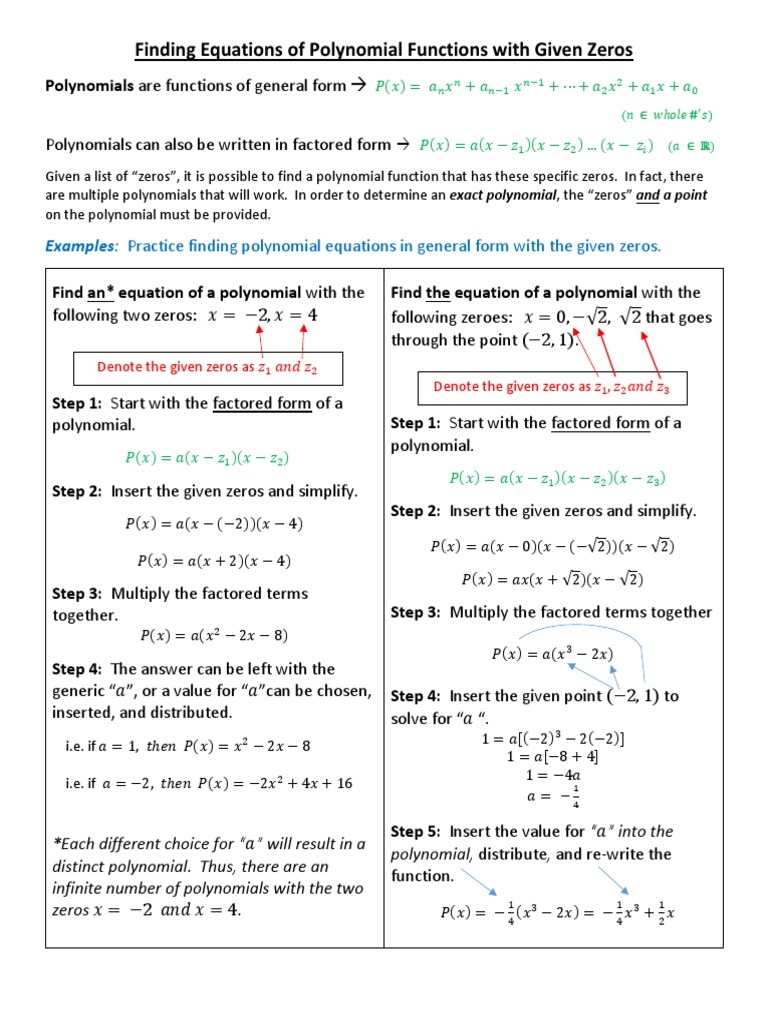 Finding Equations of Polynomial Functions With Given Zeros | PDF | Zero ...