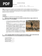 Evaluación de Biología Noveno Grado