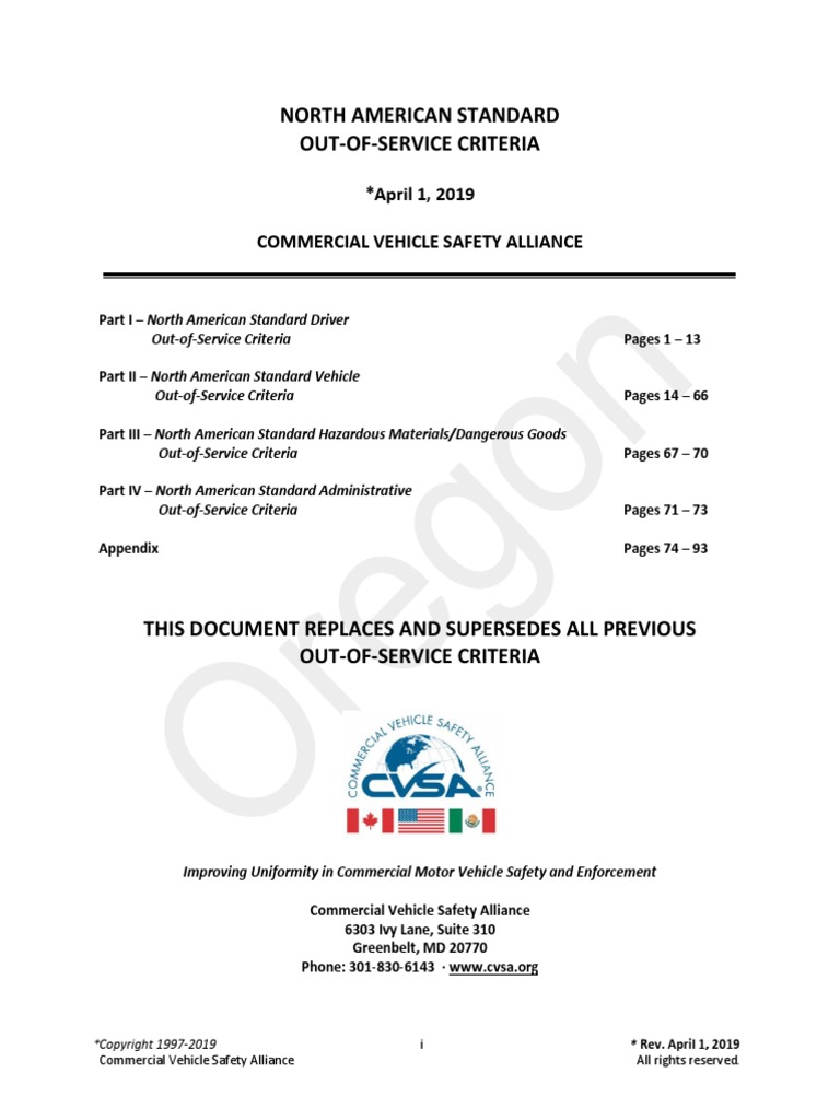 North American Standard OutOfService Criteria PDF Steering