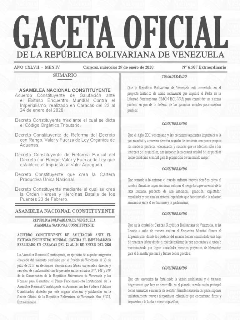 Reforma de la Ley Orgánica de Aduanas 2020 | PDF | aduana | Venezuela
