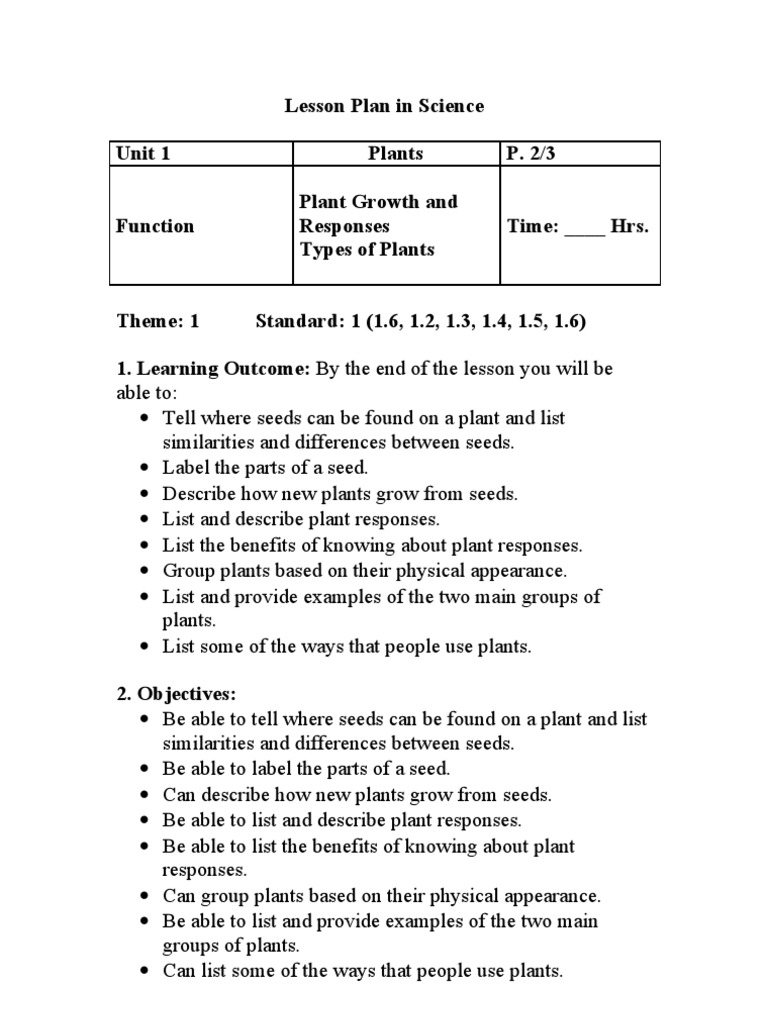 Grade 2 Plants Science Lesson Plan | PDF | Seed | Seedling