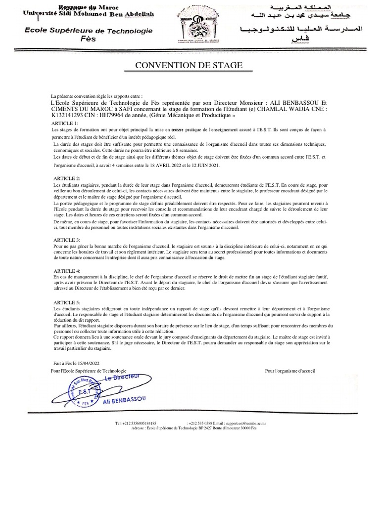 Convention de Stage | PDF