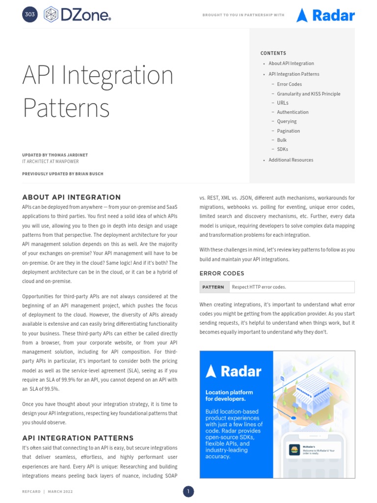 Dzone Refcard 303 Api Integration Patterns 2022 | PDF ...
