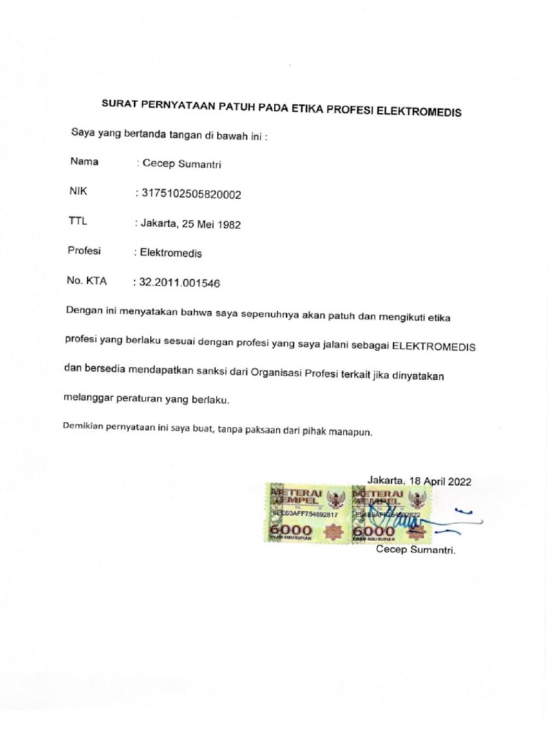 Surat Pernyataan Patuh Etika Profesi | PDF