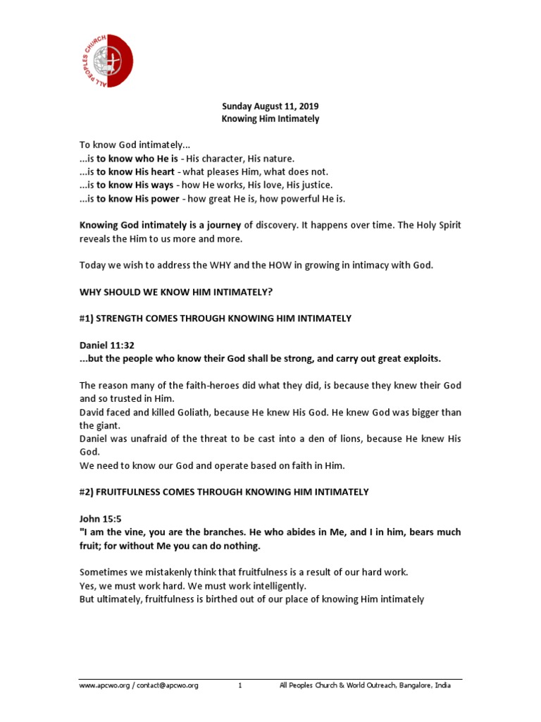 Knowing Him Intimately Ps Ashish Raichur Pdf Prayer Sermon