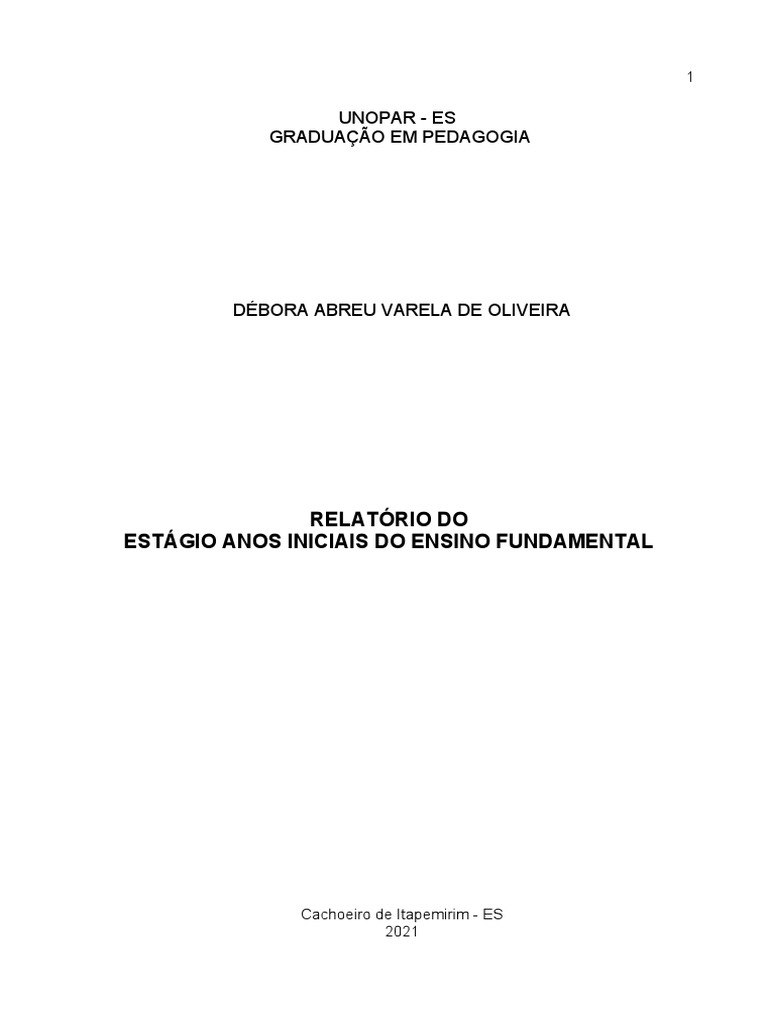 Relatório de Estágio - Anos Iniciais Ensino Fundamental | PDF ...