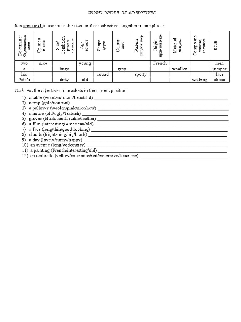 Adjective Order Guide for Learners | PDF | Adjective | Semantic Units