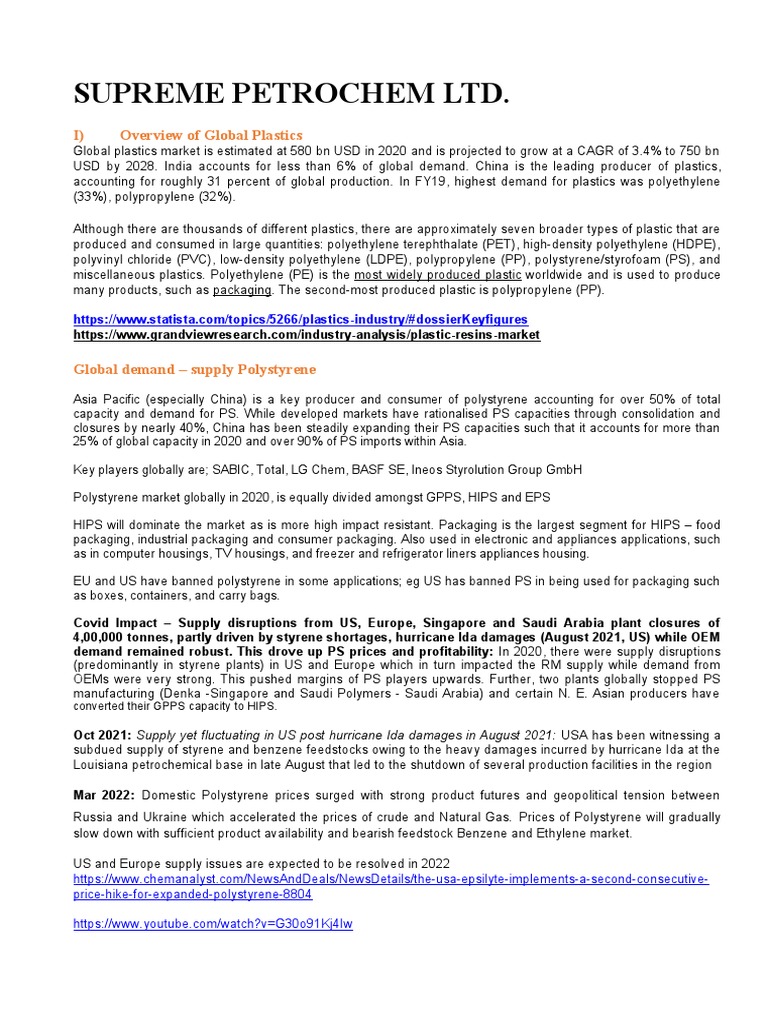 Supreme Petrochem LTD. I) Overview of Global Plastics PDF