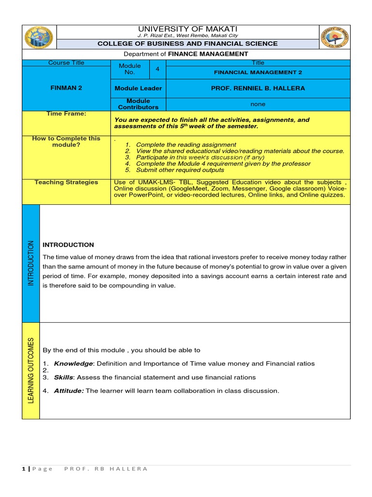Module 4 UMAK Financial Management | PDF | Time Value Of Money | Investing