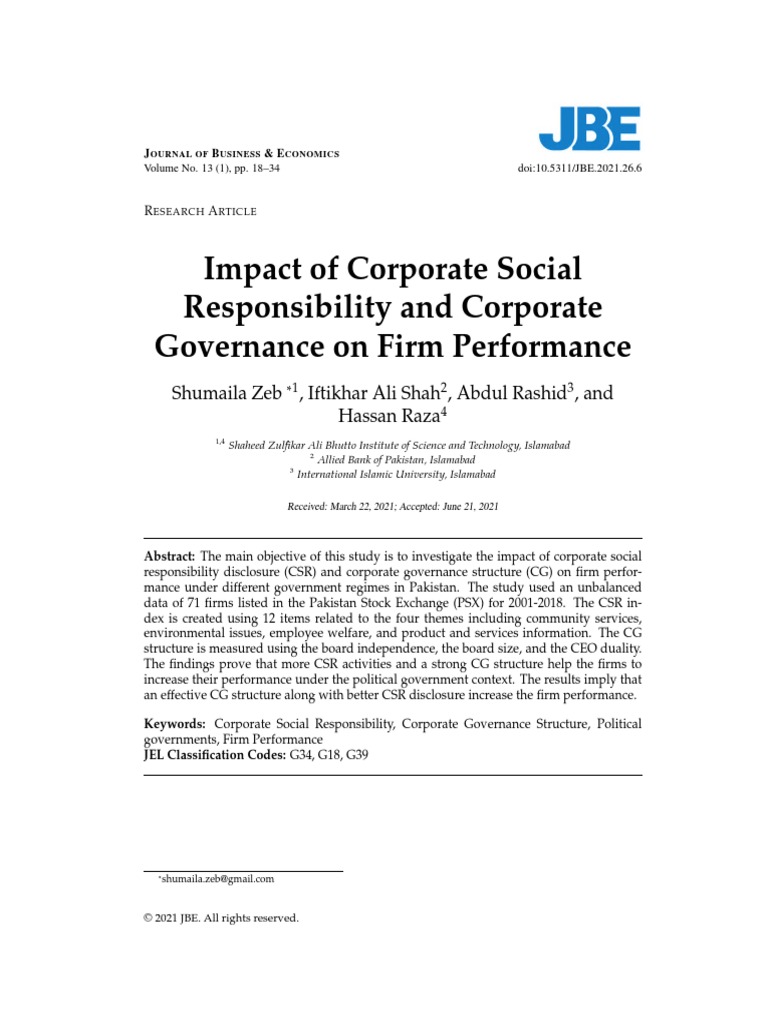 Impact of Corporate Social Responsibility and Corporate Governance On ...