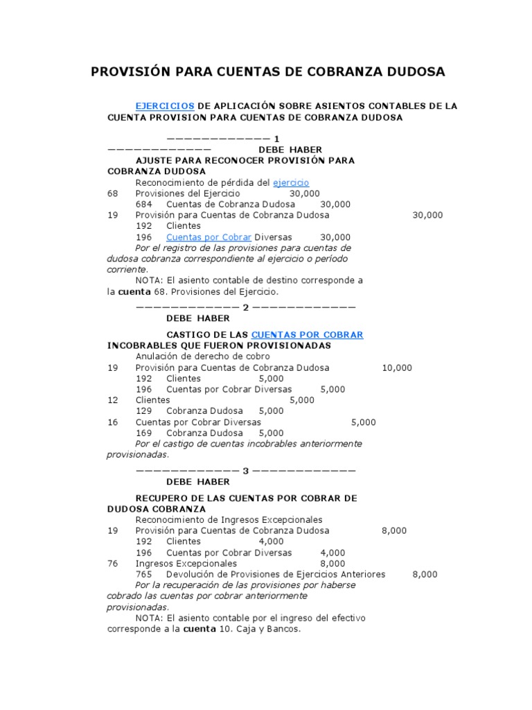 PROVISIÓN para Cuentas de Cobranza Dudosa | PDF | Servicios financieros ...